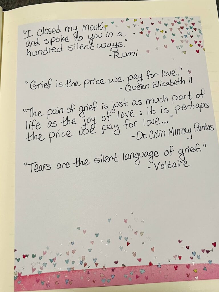 handwritten quotes on stationary about love and loss